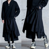 Threebooy Mens Y2k Culottes Double Layer Samurai Pants Hakama Spring Streetwear Fashion Trend Gothic Casual Pants Men'S Clothing New