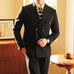 Threebooy (Jacket + Pants) 2 Pieces Set New Men's Casual Boutique Business Double-breasted Dress Wedding Groom Suit Coat Blazers Trousers