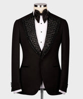 Threebooy Luxury Crystals Men Suits Set 2 Piece Black One Button Slim Fit Trousers Wedding Tuxedo Formal Office Groom Prom
