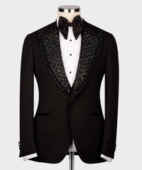 Threebooy Luxury Crystals Men Suits Set 2 Piece Black One Button Slim Fit Trousers Wedding Tuxedo Formal Office Groom Prom