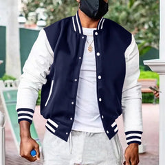 Threebooy Autumn and Winter Fleece Classic Loose Casual Stand Collar Button Men's Baseball Uniform Flight Jacket