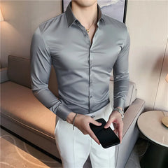 Threebooy Men's Classic French Cuffs Solid Dress Shirt Covered Placket Formal Business Standard-fit Long Sleeve Office Work White Shirts