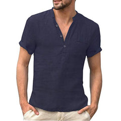 Threebooy Summer New Men's Short-Sleeved T-shirt Cotton and Linen Led Casual Men's T-shirt Shirt Male Breathable S-3XL