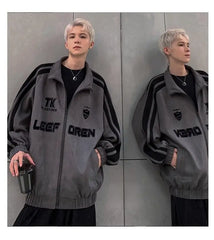 Autumn and Winter High Street Men and Women Trendy Personalized Stripe American Retro Price Couple Loose Harajuku Casual Top