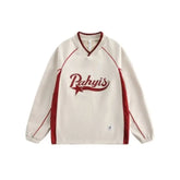 Threebooy Spring Autumn Japanese Retro Color-blocking Pullover Sweatshirt Men's College Style Letters Loose Long-sleeved Sweatshirt Chic