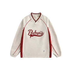 Threebooy Spring Autumn Japanese Retro Color-blocking Pullover Sweatshirt Men's College Style Letters Loose Long-sleeved Sweatshirt Chic