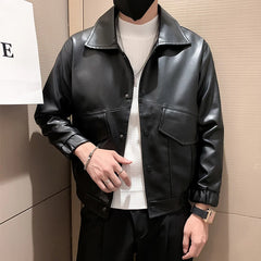 Threebooy Black White PU Jackets Men Spring Autumn Leather Jacket Coat Male Fashion Casual Motor Biker PU Leather Coat Big Size 3XL-M