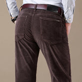 Threebooy Men's Corduroy Autumn and Winter Casual Pants Business Fashion Elastic Regular Fit Stretch Trousers Male Black Khaki Coffee Navy