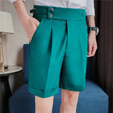 Threebooy Korean Fashion Shorts Men Streetwear Pleated Shorts Knee Length Work Bottoms Summer Streetwear Cool Bermudas Male Slim Fit