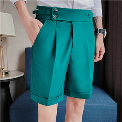 Threebooy Korean Fashion Shorts Men Streetwear Pleated Shorts Knee Length Work Bottoms Summer Streetwear Cool Bermudas Male Slim Fit