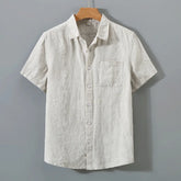 Threebooy Men's Summer Pure Linen Short Sleeved Shirt Chinese Style Casual Breathable Elegant Men Blouse