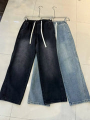 Threebooy Spring New Men's Loose Jeans Real Shot High-end Baggy Straight Wide-leg Pants Korean Style Street Hip-hop Y2k Trousers