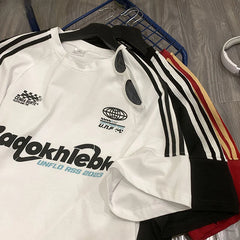 Threebooy Hip Hop Short-sleeved T-shirt for Men and Women, Handsome Extra-large Size Spliced Racing Suit Casual Sports Punk Letter Shirt