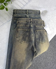 Threebooy American Retro Jeans Womens Distressed Washed Tassel Jeans Y2k Streetwear High Waist Slim Slim Fashion Versatile Flared Jeans