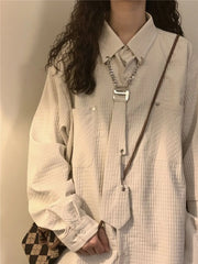 Threebooy Simple Cityboy Blouse Spring Autumn American Retro Corn Tie Long Sleeve Shirt Women Couple Tie Shirt Jacket Punk Design Top