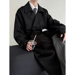 Threebooy 2025 New Loose Trench men Long coat Autumn fashion Double-breasted Caslua trench Unique cuff design Korean street windbreaker