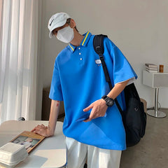 Threebooy Summer Men's Fashion Trend Cartoon Printing Polo T-shirt Lapel Collar Black/pink/blue T Shirts High-quality Casual T Shirts