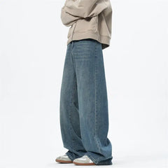 Threebooy Baggy jeans mens New Korean Men's Casual Long Jeans Classic Man Straight Denim Wide-leg Pants Solid Low-rise jeans
