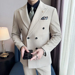 Threebooy Luxury Men s Tuxedo Suits 3 Piece Set Slim Fit Bead Decoration One Button for Wedding Groom Business Dinner Prom