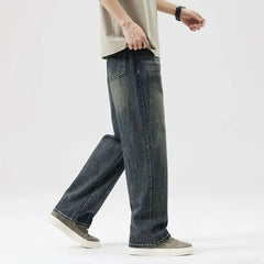 Threebooy Streetwear Thin Vintage Jeans Men's Fashion Loose Trousers Casual Straight Personalized Denim Pants Male Summer Brand wide jeans