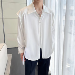 Threebooy Fake Two Piece Solid Zipper Chic Shirt Turn-down Collar Handsome Long Sleeve Shirts Man Streetwear Casual Men's Clothing