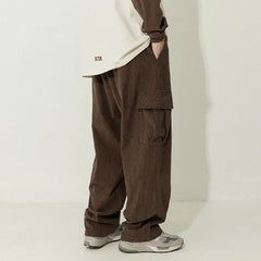 Threebooy Oversized Corduroy Pants Men Fashion Retro Pocket Cargo Pants Men Japanese Streetwear Hip-hop Loose Wide Leg Pants Mens Trousers Spring Autumn