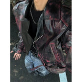 Threebooy American Retro Short Motorcycle Leather Jacket Men's High-end Fashion Spring Autumn Niche Design Trendy High-end Jacket Chic