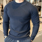 Threebooy New American Style Men Basic Sweater Fashion Fitness Knit Solid Color Long Sleeve Pullover Casual O Neck Retro Splicing Knitwear