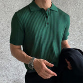 Threebooy Summer Men's Clothing Retro Knit Lapel Striped Polo Shirt Solid Color Short Sleeve Fashion Light Luxury Popular Knitwear M-3XL