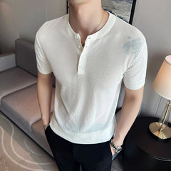 Threebooy Men Summer Leisure Short Sleeve T-shirts/Male Round Collar Slim Fit Lce Silk Knitting T-Shirts Tees Plus Size S-3XL