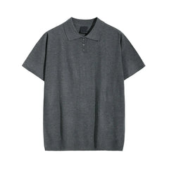 Threebooy Men's Leisure Solid Color Knitted Polo Shirt Fashion Button-down Short Sleeve T-Shirt for Men Breathable Light Luxury Knitwear