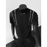 Threebooy T shirt men O Neck Zip Detail StreetweaR T-Shirt Trendy Urban Hip Hop Style Casual Tee Top Fashion Graphic Crewneck Slim Fit