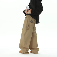 Threebooy American Style Wide Leg Straight Cargo Pants Letter Printed Men's Baggy Casual Fashion Overalls Streetwear Male Mopping Trousers