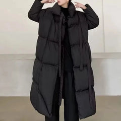 Threebooy Mens Silk-Like Cotton Filling Coat Inner Pockets Warm Cotton-Padded Coat Winter Couples Fashion British Elegant Long Coat Unisex