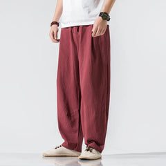 Threebooy Men's Tang Suit Cotton and Linen Men's Loose Casual Straight Tube Cotton and Linen Casual Trousers Summer