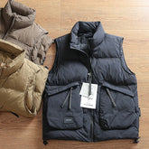 Threebooy Outdoor Mountain Vest Autumn Winter Men Cargo Padded Waistcoat High-filled Velvet High Fluffy Windproof Warm Casual Down Vest