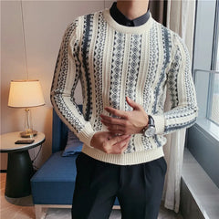 Threebooy Fake 2 Pieces Shirt Collar Sweaters/Male Slim Fit High Quality Plaid Pullover/Man Warm and Tight Casual Sweater Sizing Up S-3XL