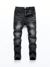 Threebooy 1 Piece of Men's Four-Season Snowflake Washed Fashion Jeans, Stretch Slim Fit Light Gray Dark Black Casual Denim Pants, Normcore and Fashionable, Suitable for Everyday Wear