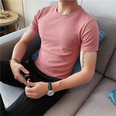 Threebooy New Style Male Summer Slim Fit Round Collar Short Sleeve T-shirt/Mens Fashion Stripe Leisure T-shirt/Man Tops Plus Size 4XL