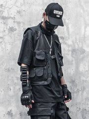 Threebooy Techwear Black Cargo Biker Vest Without Sleeve Tank Tops Men Sleeveless Top Men Clothing Japanese Streetwear Hip Hop