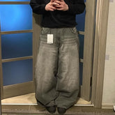Threebooy Y2K Fashion New Solid Color Washed Old Baggy Jeans Women High Street Vintage Hip Hop Popular Casual High Waist Wide Leg Pants