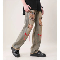 Threebooy Summer Men's Blue Color Embroidered Casual Pants Baggy Homme Classic Cargo Pocket Jeans Biker Denim Popular Trousers M-2XL