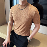 Threebooy Men's Elastic T-shirt Summer New Fashionable Elegant and Comfortable Short Sleeved Pullover Casual Half High Neck Base Shirt