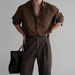 Threebooy New Korean Fashion Men Shirts Light Luxury Textured Business Striped Long Sleeve Cardigan Tops Leisure High Quality Blouse M-2XL