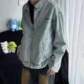Threebooy 90s Streetwear American Embroidery Washed Denim Jacket Men's Spring and Autumn New Style Loose Casual Jacket Top Couple