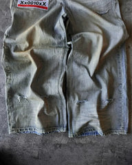 Threebooy Hip Hop Letter Printed Mens Jeans Y2K Gothic Punk Harajuku Ripped Wide Leg Pants Loose Large Size Straight Double Waist Trousers
