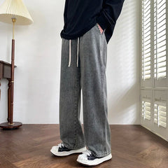 Threebooy Spring Korean Style Men's Loose Straight Jeans Street Hip-Hop Light Blue Baggy Casual Denim Trousers Y2k Men Clothing