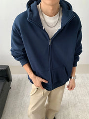 Threebooy Casual Men's Cotton Sweatshirt Solid Color Casual Zipper Cardigan Coat Simple Fashion Harajuku Loose Male Youth Sweatshirt