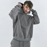 Threebooy Muscle Fitness Autumn And Winter New Brothers Outdoor Sports Leisure Solid Color Hooded Long Sleeve Plus Fleece Hoodie