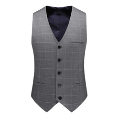 Threebooy Men's Plaid Three-Piece Suit Set Fashion Handsome Business Groom Dress with Vest And Trousers